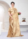 Golden Colour Latest Designer heavy Party And Wedding Wear Digital Foil Print Heavy Siroski Hot Fix Stone Work folder Piping Saree Collection 2871